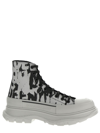 Alexander Mcqueen Exaggerated-sole Printed Canvas Boots In White