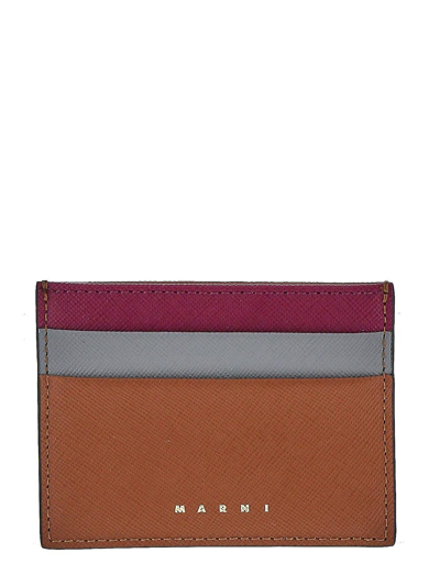 Marni Multicolor Leather Card Holder In Z563n Plum/ash/moca