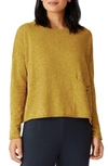 Eileen Fisher Organic Cotton & Linen Slub Pocket Knit Top In Mustard Seed