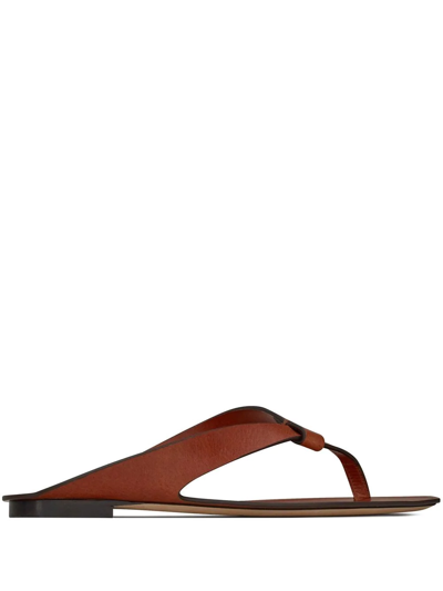 Saint Laurent Tower Leather Sandals In Brown