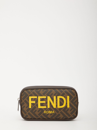 Fendi Ff-logo Print Shoulder Bag In Brown