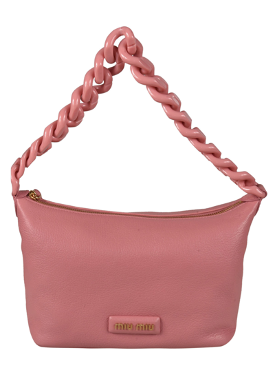 Miu Miu Chain Strap Logo Embossed Shoulder Bag In Rosa