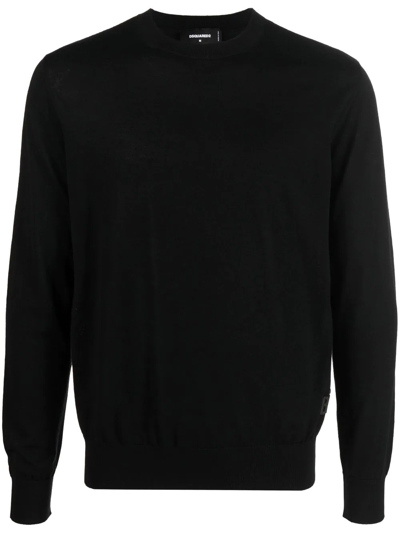 Dsquared2 Cotton Sweatshirt With Ribbed Cuffs And Hem In Black