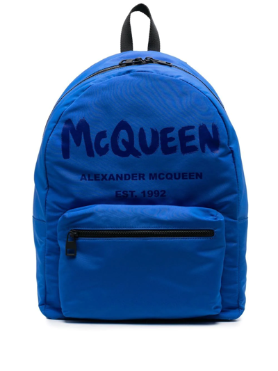Alexander Mcqueen Logo-print Zipped Backpack In Blau