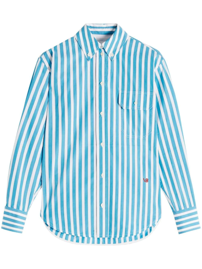 Victoria Beckham Oversized Embroidered Striped Cotton-poplin Shirt In Teal,white