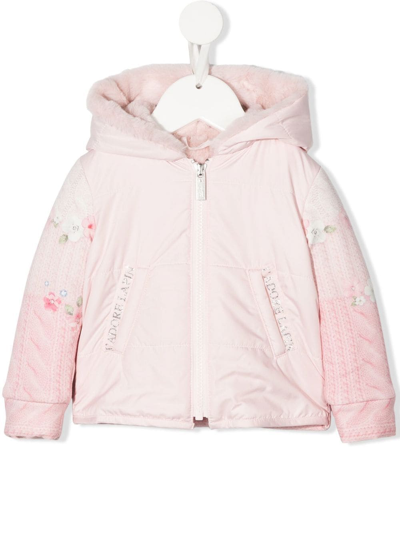 Lapin House Babies' Floral-print Hooded Jacket In Pink