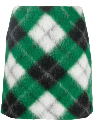 Opening Ceremony Long Hair Check Mini Skirt In Green