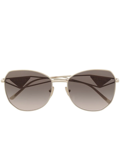 Prada Logo-plaque Oversized-frame Sunglasses In Gold