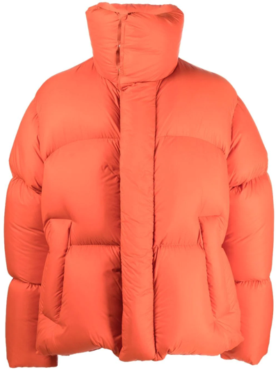 Ambush High-collar Padded Short Jacket In Orange