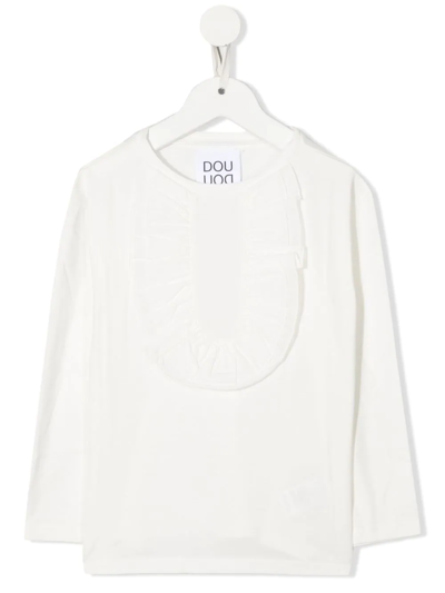 Douuod Kids' Frill-detail Long-sleeve T-shirt In Nude