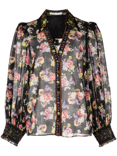 Alice And Olivia Cosima Floral-print Cotton And Silk-blend Blouse In Nocolor