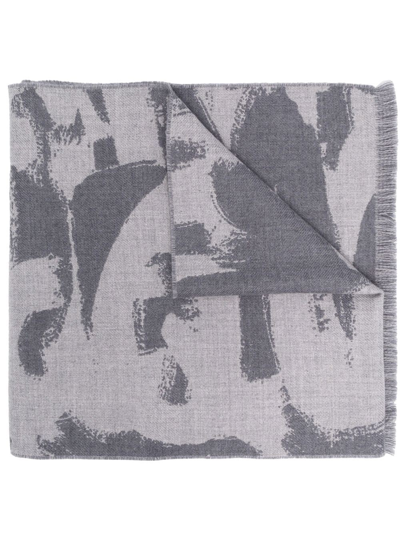 Alexander Mcqueen Graffiti-print Wool Scarf In Grau