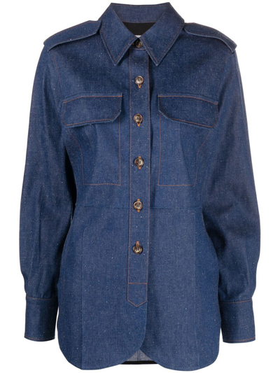 Victoria Beckham Relaxed Fit Stretch Denim Utility Shirt In Blue