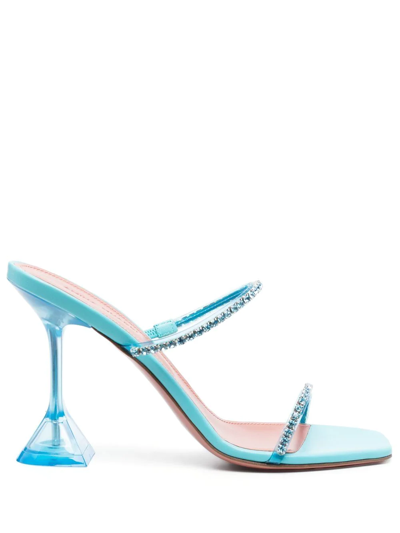 Amina Muaddi Gilda Crystal-embellished Metallic-leather Heeled Sandals In Blue