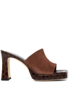By Far Beliz Croc-effect Leather And Suede Mules In Braun