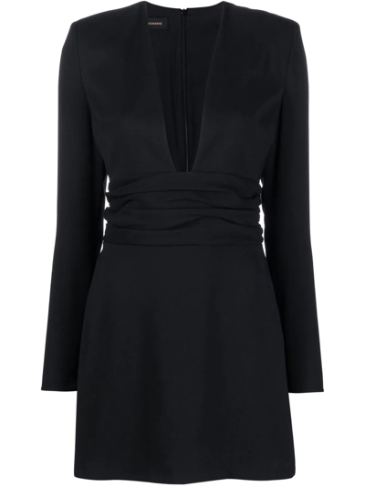 The Andamane Kate Deep V Neck Crepe Mini Dress In Black