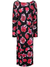 Marni Tulip-print Boat-neck Crepe Midi Dress In Schwarz
