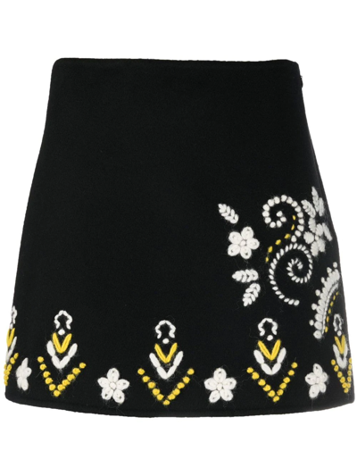 Ermanno Scervino Woman Black Mini Skirt With Contrast Embroidery