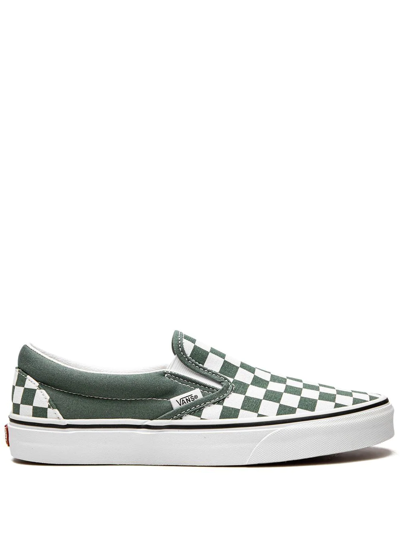 Vans Classic Slip-on Checkerboard Sneakers In Green In Gray