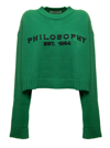 PHILOSOPHY DI LORENZO SERAFINI GREEN WOOL CROPPED jumper WITH LOGO PHILOSOPHY BY LORENZO SERAFINI WOMAN