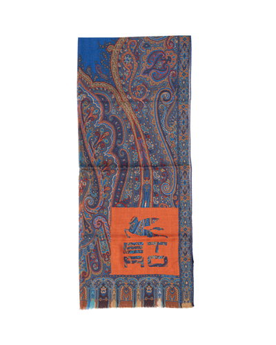 Etro Cashmere And Silk Blend Delhy Scarf In Blue