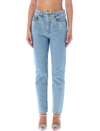 ALESSANDRA RICH STRAIGHT DENIM JEANS WITH CRYSTAL EMBELLISHMENT