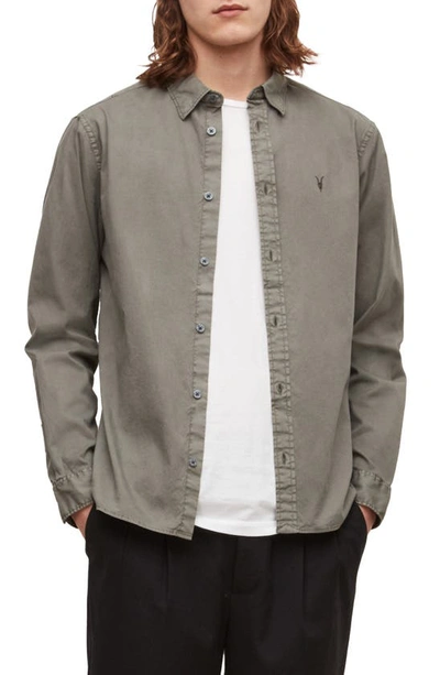 Allsaints Hawthorne Slim Fit Stretch Knit Button-up Shirt In Tarnished