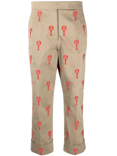 Thom Browne Lobster-embroidered Trousers In Neutrals