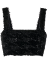 Balmain Cropped Sequin-embellished Houndstooth Stretch-knit Top In Black