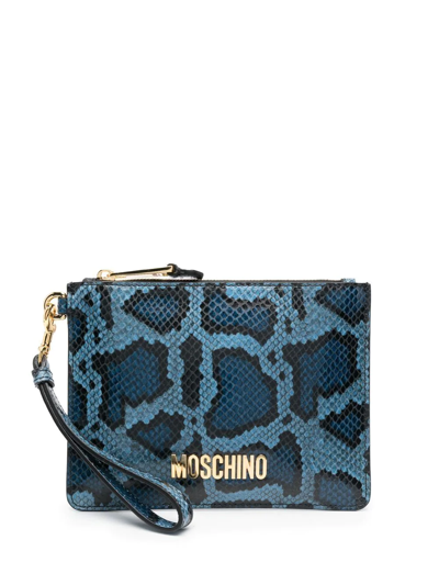 Moschino Python-print Clutch Bag In Blau