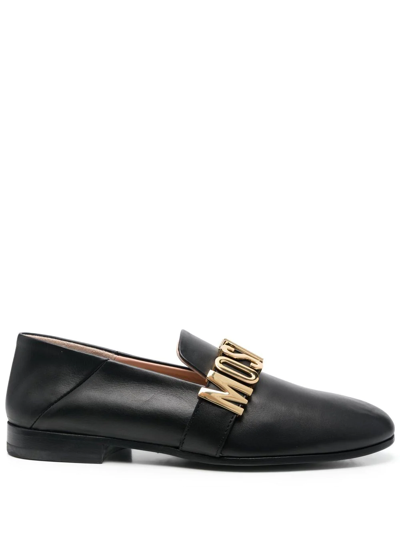 Moschino Logo-plaque 30mm Leather Loafers In Negro