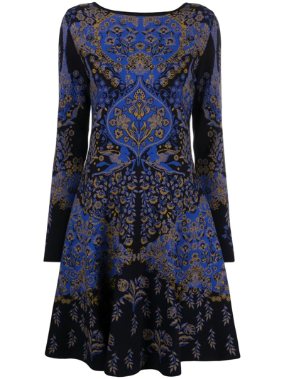 Etro Paisley-print Knitted Dress In Blau