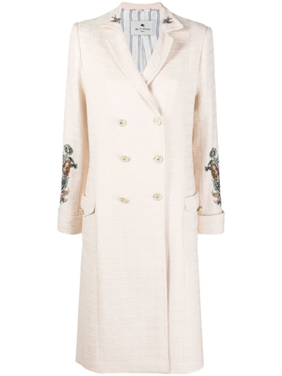 Etro Rear Graphic-print Double-breasted Coat In Nude