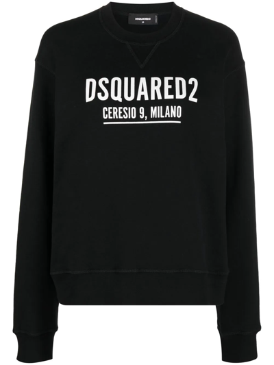 Dsquared2 Crewneck Logo Printed Sweatshirt In Black