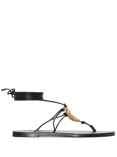 Saint Laurent Love Ankle-tie Leather Sandals In Black