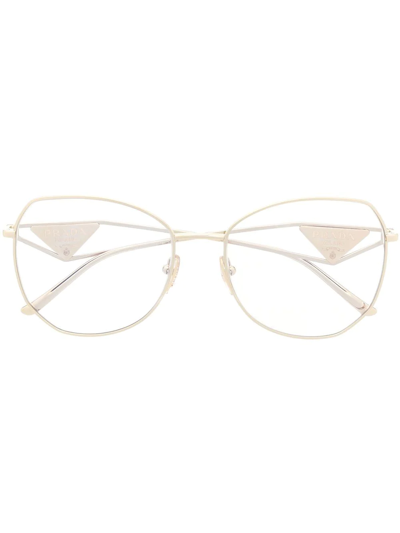 Prada Logo-plaque Oversized-frame Glasses In Zvn08n Pale Gold