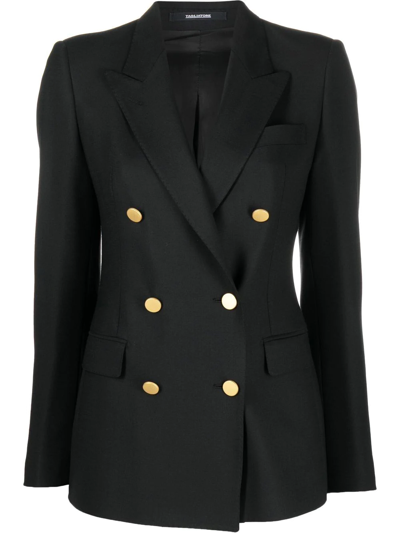 Tagliatore Double-breasted Houndstooth Jacket With Tailored Silhouette In Gray