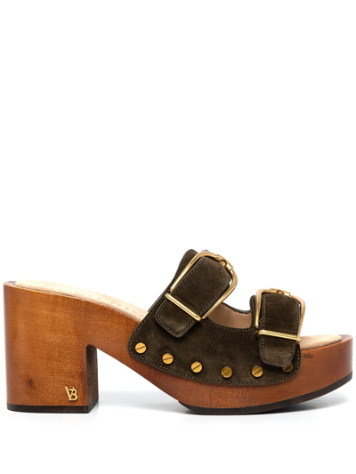 Veronica Beard Halifax Suede Dual-buckle Clogs In Olive Green