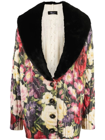 Blumarine Floral-intarsia Virgin Wool Cardigan In Multicolor