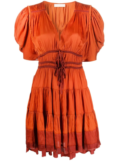 Ulla Johnson V-neck Short-sleeve Dress In Orange
