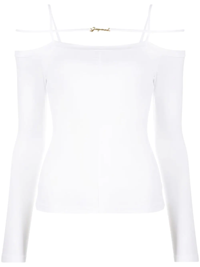 Jacquemus Sierra White Long-sleeve Top With Logo Detail In Jersey Woman