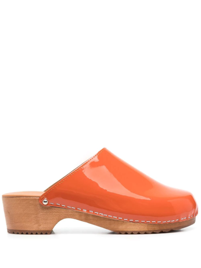 Figure Decorative High-shine Finish Mules In Orange