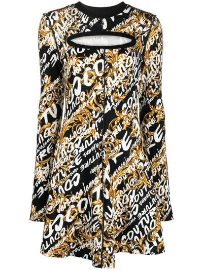 Versace Jeans Couture Savhed Dress With A Crew-up Of Long Hindrances And Sleeves Baroque Fantasy And All Over Women Versac In Eg89 899 + 948