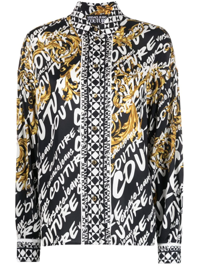 Versace Jeans Couture Brushed Logo-print Long-sleeve Shirt In Schwarz