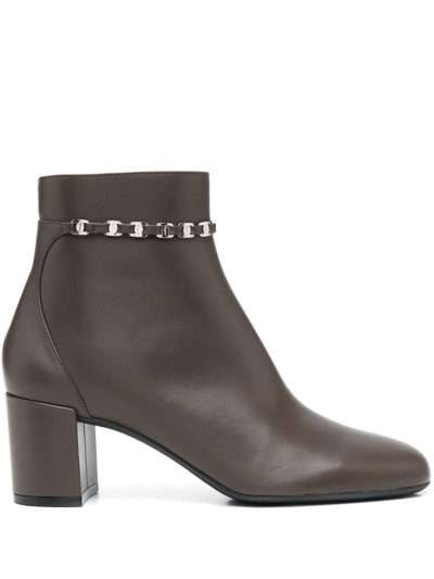 Salvatore Ferragamo Chain-link Leather Ankle Boots In Brown