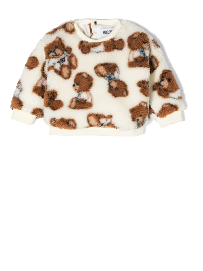 Moschino Babies' All-over Toy-bear Print Sweatshirt In White