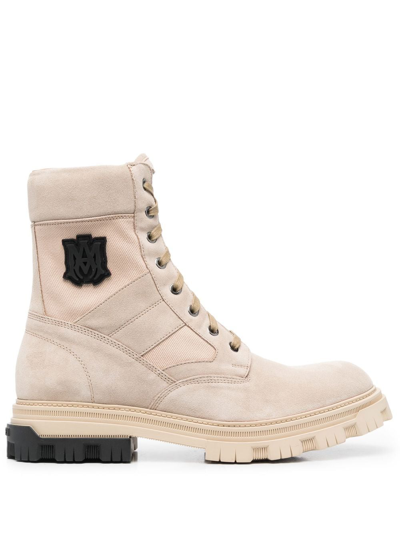 Amiri Neutral Military Leather Combat Boots In Neutrals