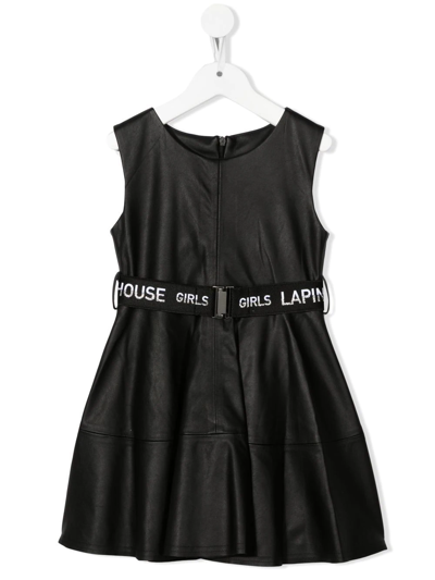 Lapin House Kids' Leather-look A-line Midi Dress In Black