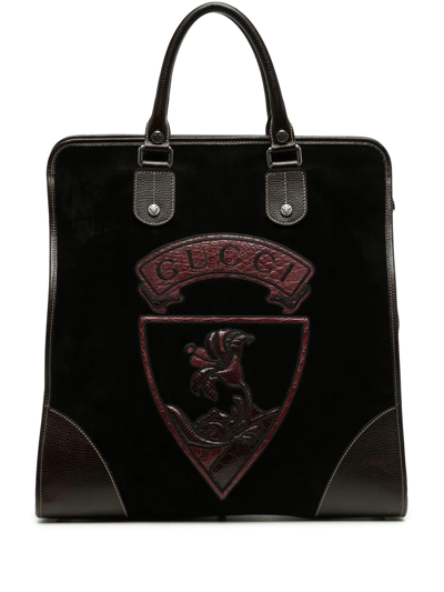 Pre-owned Gucci Coat Of Arms Patch Tote In Black