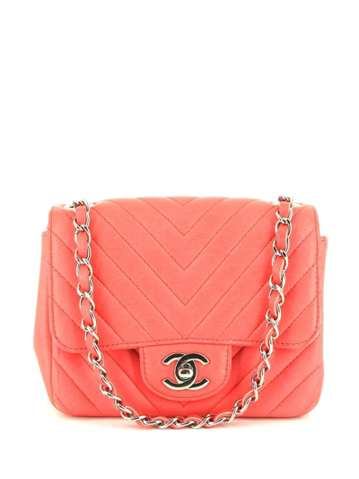 Pre-owned Chanel Timeless Mini Chevron Classic Flap Shoulder Bag In 粉色
